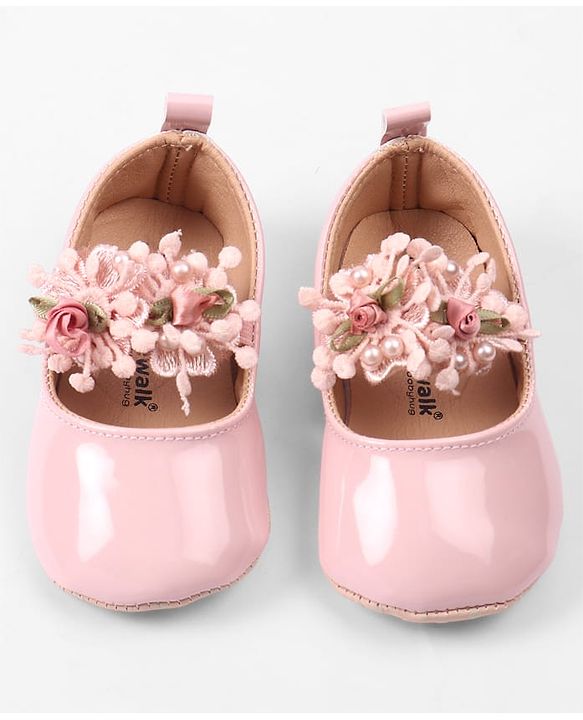 Cute Walk by Babyhug Slip On Booties with Floral Applique - Red
