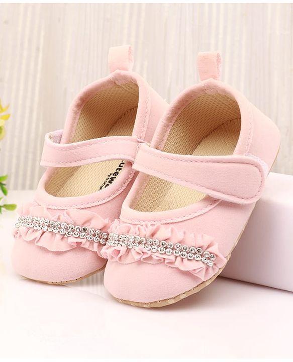 Cute Walk by Babyhug Velcro Closure Booties With Frills & Embellishments - Pink