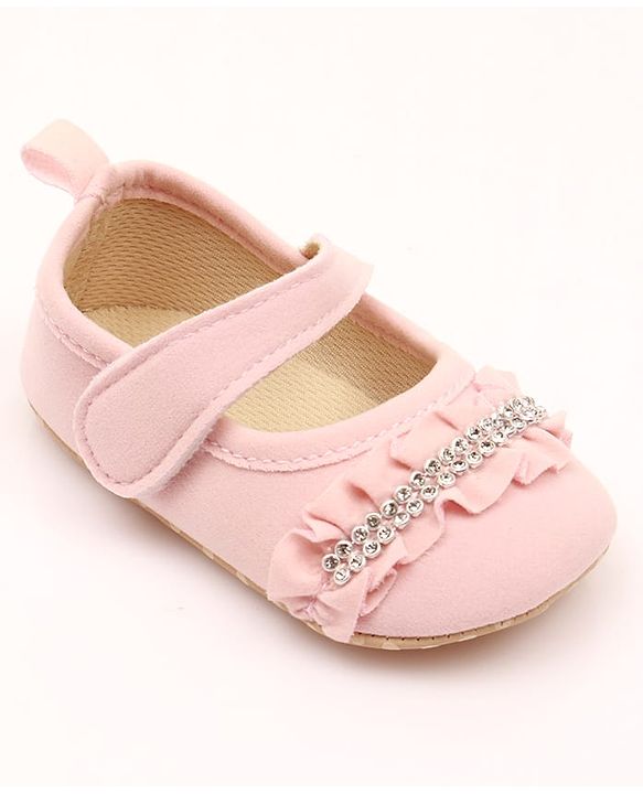 Cute Walk by Babyhug Velcro Closure Booties With Frills & Embellishments - Pink