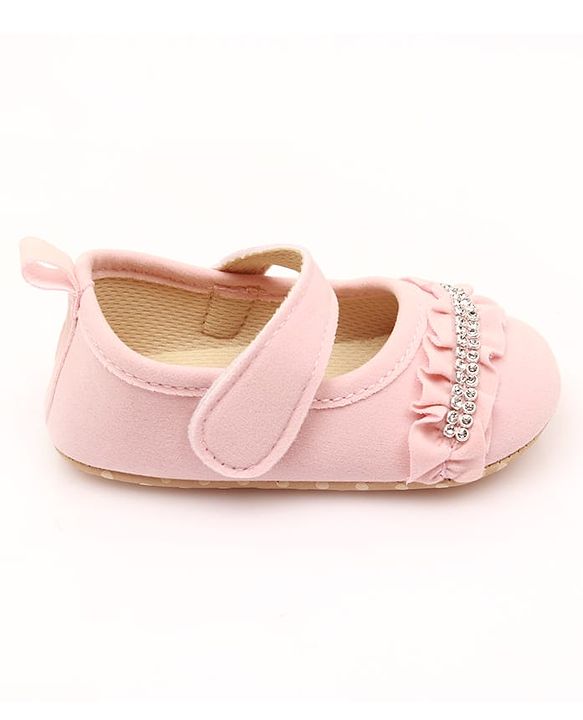 Cute Walk by Babyhug Velcro Closure Booties With Frills & Embellishments - Pink