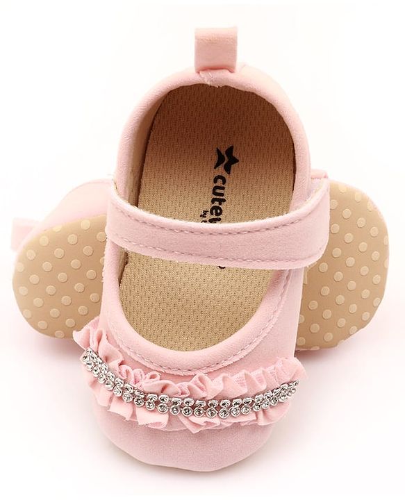 Cute Walk by Babyhug Velcro Closure Booties With Frills & Embellishments - Pink