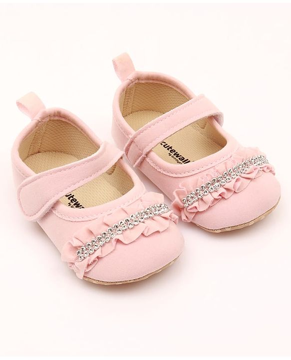 Cute Walk by Babyhug Velcro Closure Booties With Frills & Embellishments - Pink