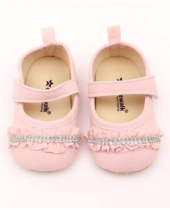 Cute Walk by Babyhug Velcro Closure Booties With Frills & Embellishments - Pink