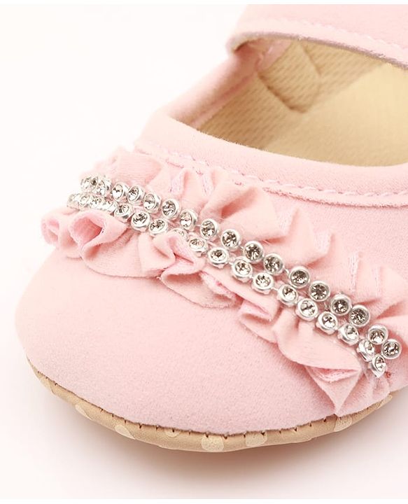 Cute Walk by Babyhug Velcro Closure Booties With Frills & Embellishments - Pink