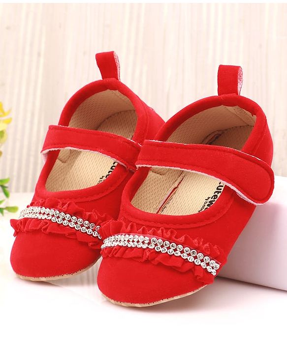 Cute Walk by Babyhug Velcro Closure Booties With Frills & Embellishments - Pink