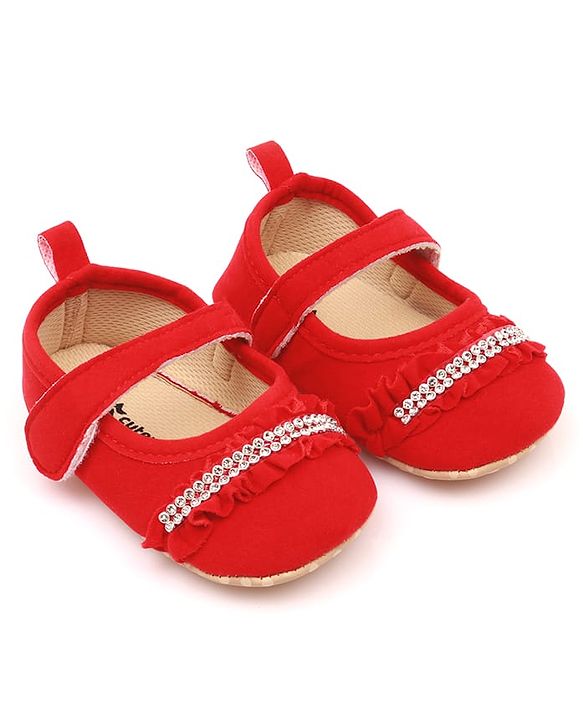 Cute Walk by Babyhug Velcro Closure Booties With Frills & Embellishments - Pink