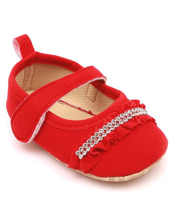Cute Walk by Babyhug Velcro Closure Booties With Frills & Embellishments - Pink