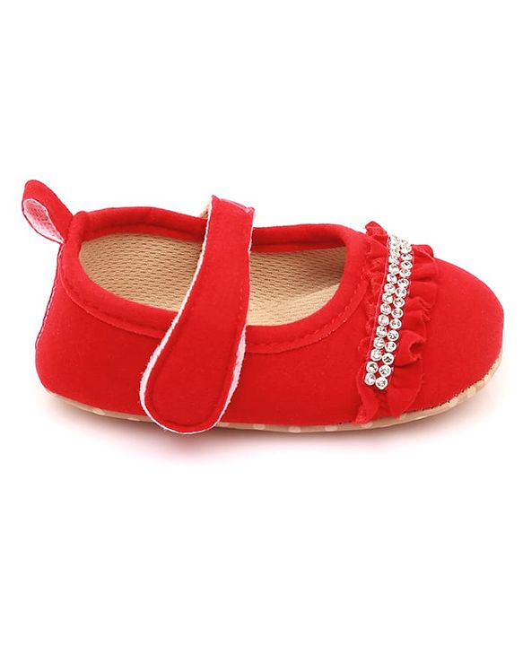 Cute Walk by Babyhug Velcro Closure Booties With Frills & Embellishments - Pink