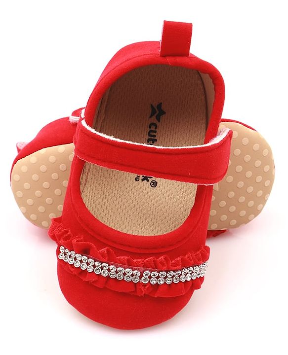 Cute Walk by Babyhug Velcro Closure Booties With Frills & Embellishments - Pink