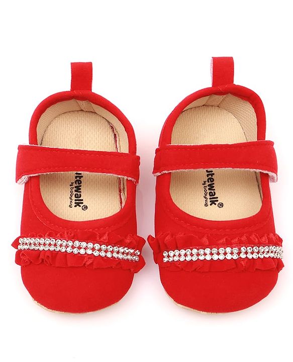 Cute Walk by Babyhug Velcro Closure Booties With Frills & Embellishments - Pink