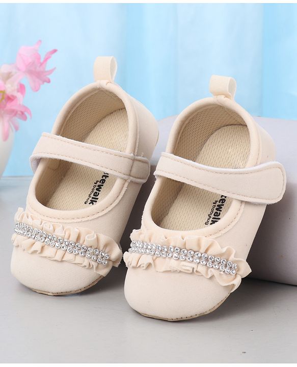 Cute Walk by Babyhug Velcro Closure Booties With Frills & Embellishments - Pink