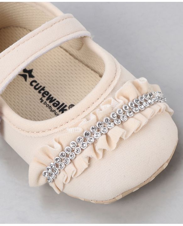 Cute Walk by Babyhug Velcro Closure Booties With Frills & Embellishments - Pink