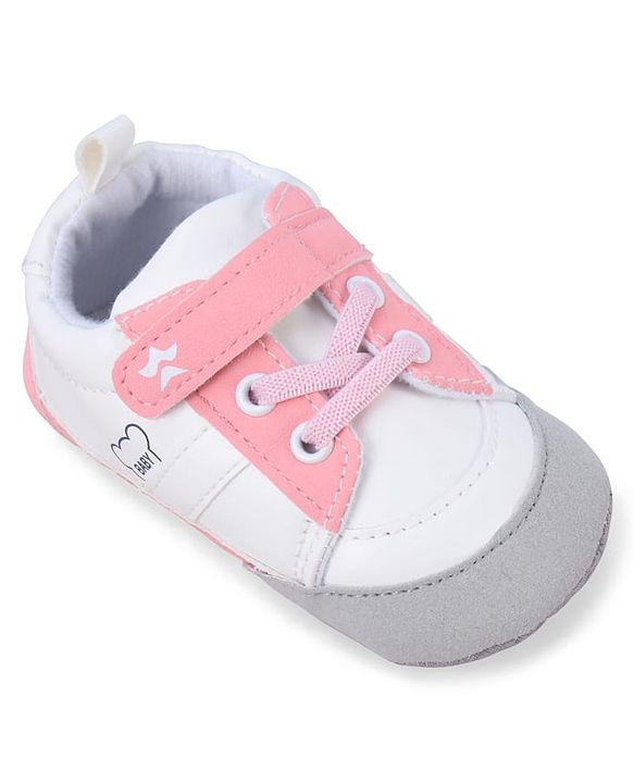 Cute Walk by Babyhug Booties with Velcro Closure & Lace Detailing - White & Pink