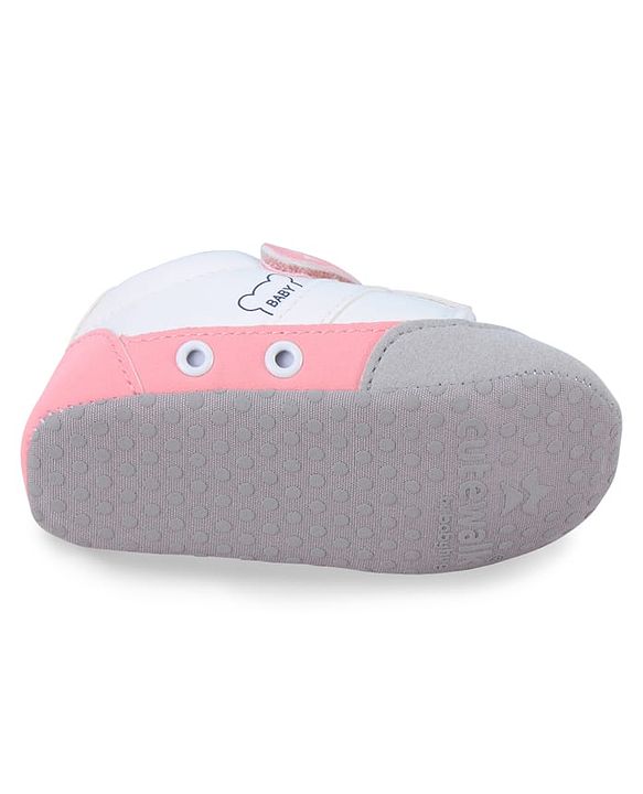 Cute Walk by Babyhug Booties with Velcro Closure & Lace Detailing - White & Pink