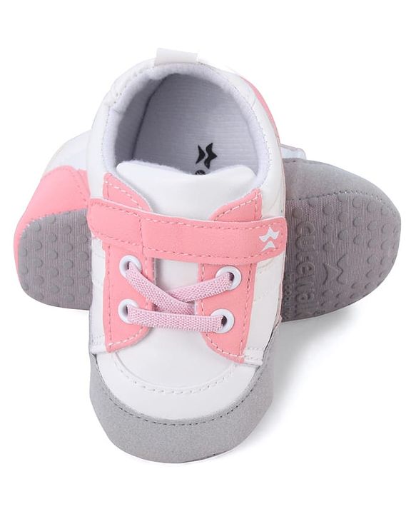 Cute Walk by Babyhug Booties with Velcro Closure & Lace Detailing - White & Pink