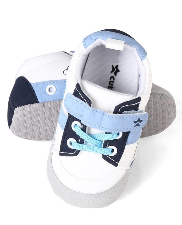 Cute Walk by Babyhug Booties with Velcro Closure & Lace Detailing - White & Pink