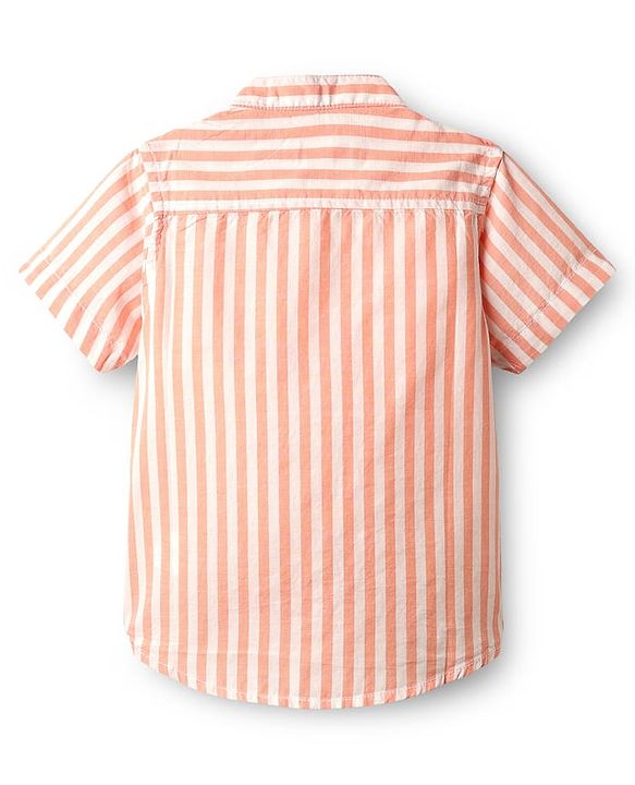 Babyhug Cotton Woven Half Sleeves Mandarin Collar Stripe Shirt - Peach