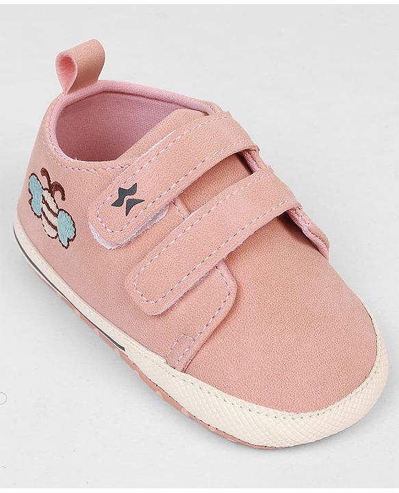 Cute Walk by Babyhug Velcro Closure Booties With Bee Embroidery - Pink