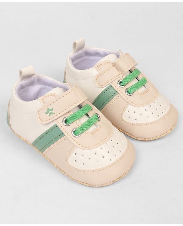 Cute Walk by Babyhug Booties with Velcro Closure & Tape Detailing - Beige
