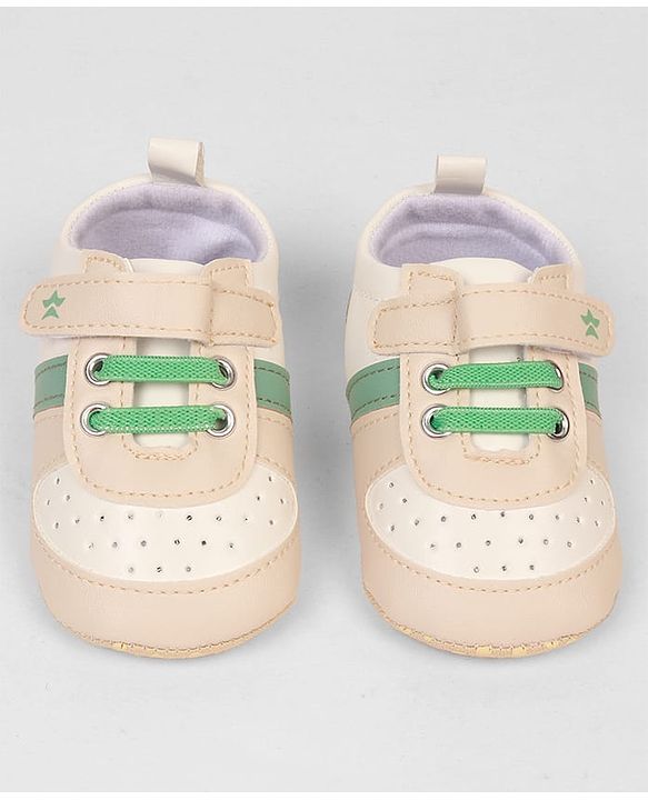 Cute Walk by Babyhug Booties with Velcro Closure & Tape Detailing - Beige