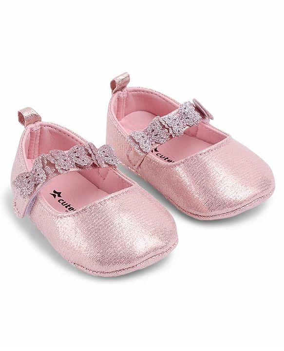 Cute Walk by Babyhug Velcro Closure Booties With Butterfly Applique - Golden