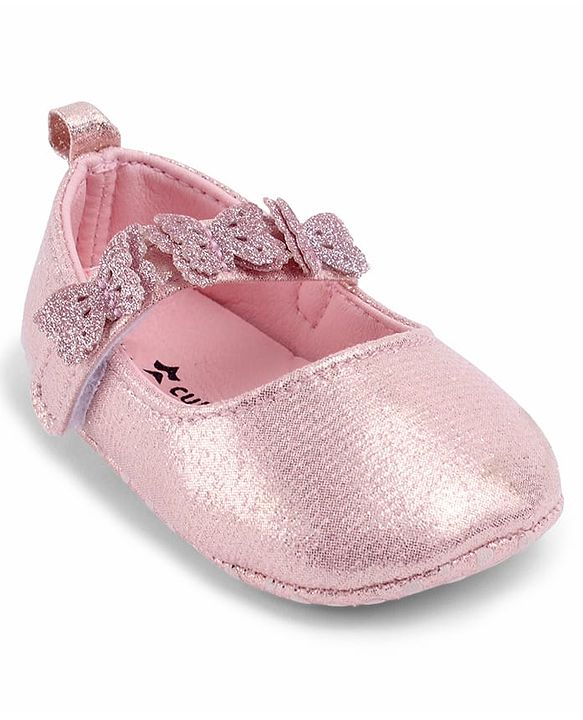 Cute Walk by Babyhug Velcro Closure Booties With Butterfly Applique - Golden