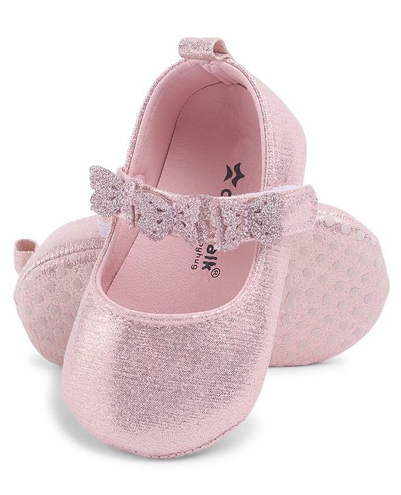 Cute Walk by Babyhug Velcro Closure Booties With Butterfly Applique - Golden