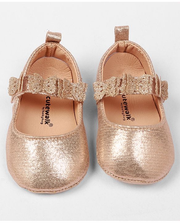 Cute Walk by Babyhug Velcro Closure Booties With Butterfly Applique - Golden