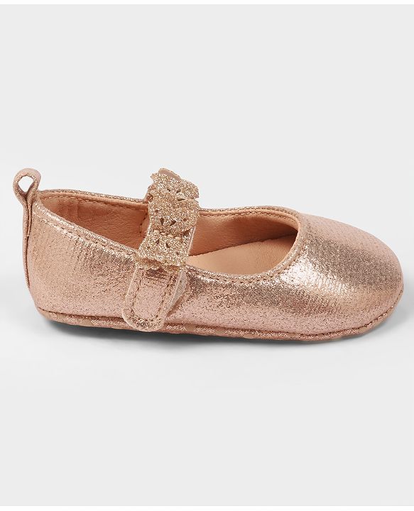 Cute Walk by Babyhug Velcro Closure Booties With Butterfly Applique - Golden