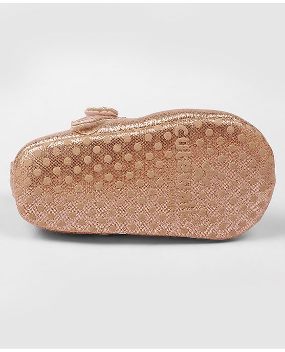 Cute Walk by Babyhug Velcro Closure Booties With Butterfly Applique - Golden