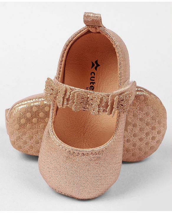 Cute Walk by Babyhug Velcro Closure Booties With Butterfly Applique - Golden