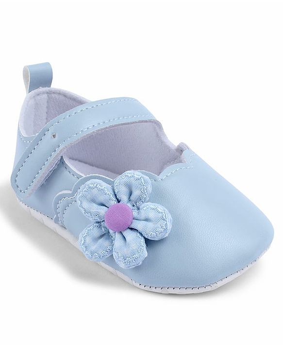 Cute Walk by Babyhug Velcro Closure Booties With Floral Applique - Blue