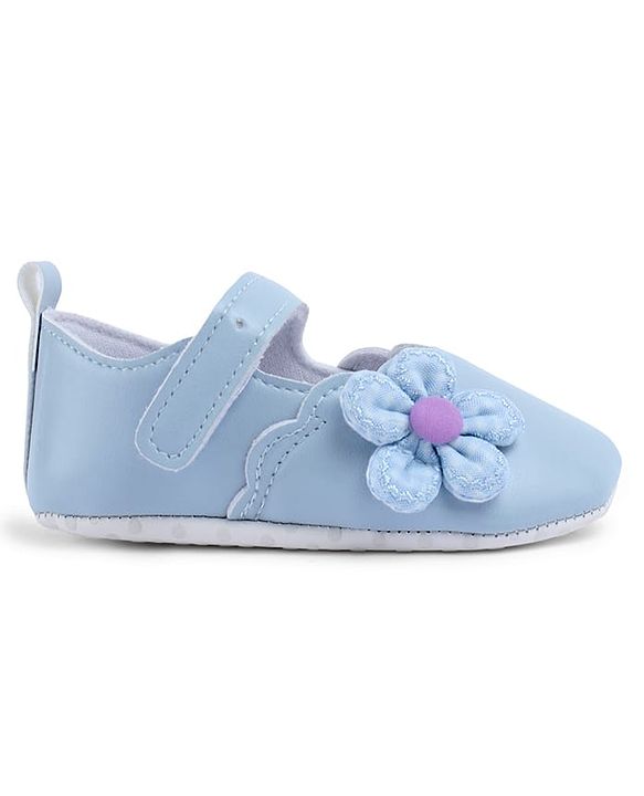Cute Walk by Babyhug Velcro Closure Booties With Floral Applique - Blue