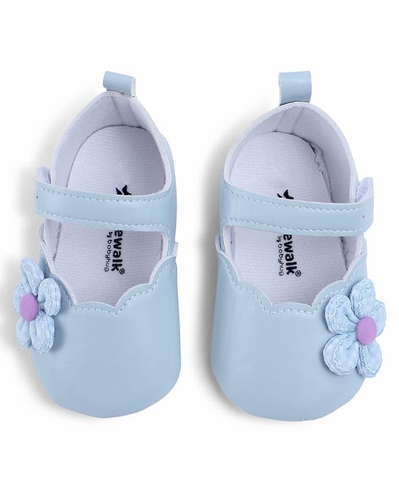 Cute Walk by Babyhug Velcro Closure Booties With Floral Applique - Blue