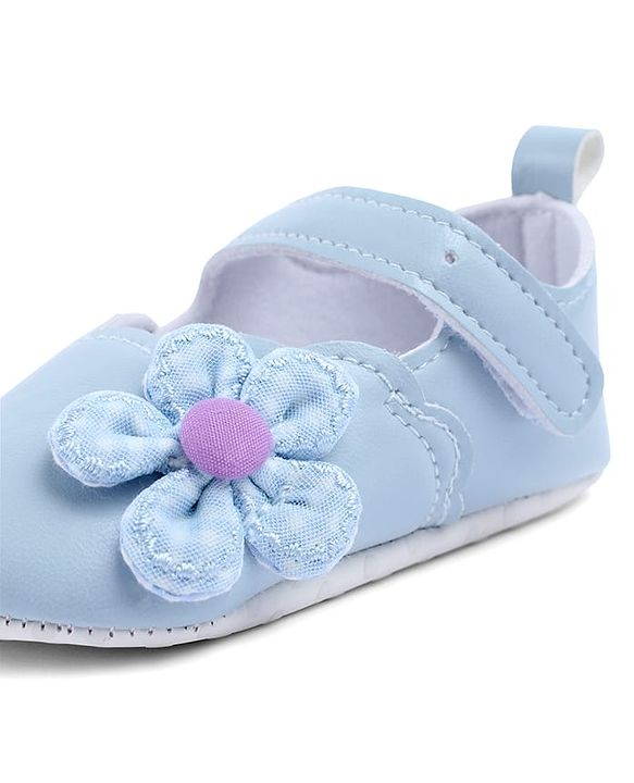 Cute Walk by Babyhug Velcro Closure Booties With Floral Applique - Blue