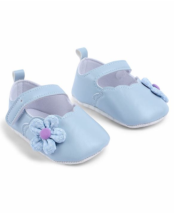 Cute Walk by Babyhug Velcro Closure Booties With Floral Applique - Blue