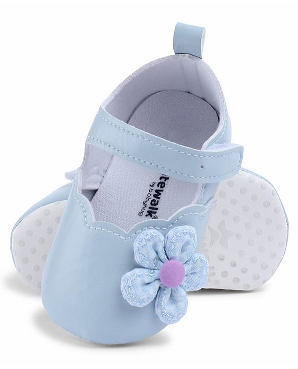 Cute Walk by Babyhug Velcro Closure Booties With Floral Applique - Blue