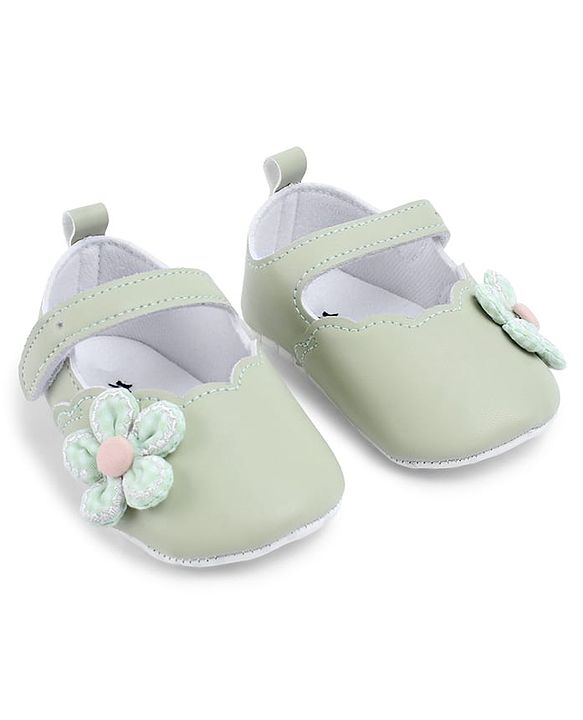 Cute Walk by Babyhug Velcro Closure Booties With Floral Applique - Blue