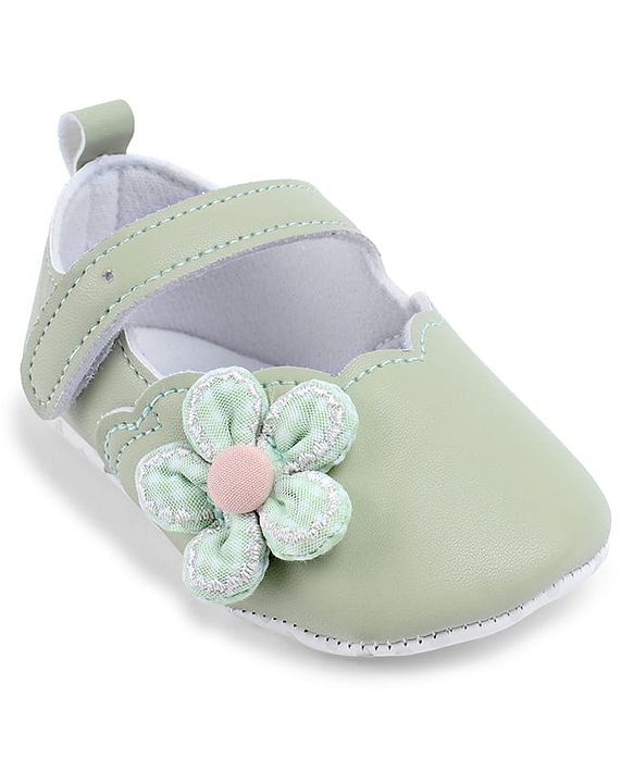 Cute Walk by Babyhug Velcro Closure Booties With Floral Applique - Blue