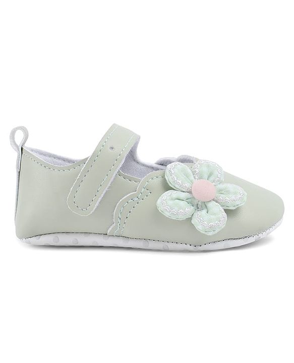 Cute Walk by Babyhug Velcro Closure Booties With Floral Applique - Blue