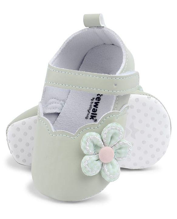 Cute Walk by Babyhug Velcro Closure Booties With Floral Applique - Blue