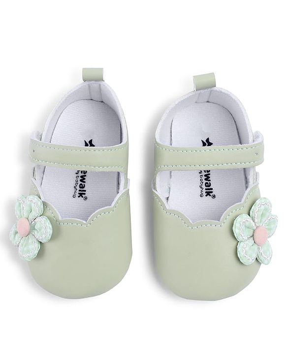 Cute Walk by Babyhug Velcro Closure Booties With Floral Applique - Blue