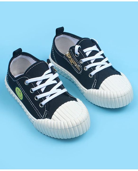 Pine Kids Casual Shoes With Zipper & Lace Up Closure - Black