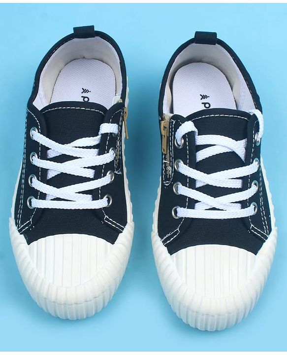 Pine Kids Casual Shoes With Zipper & Lace Up Closure - Black