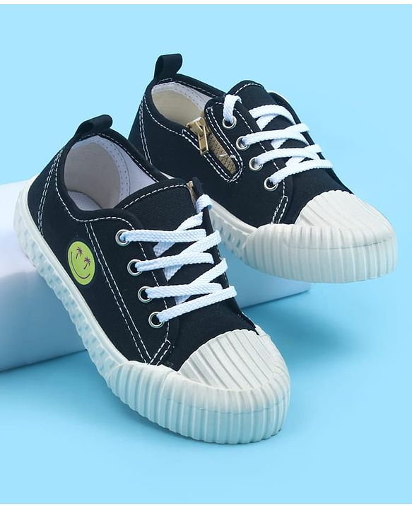 Pine Kids Casual Shoes With Zipper & Lace Up Closure - Black