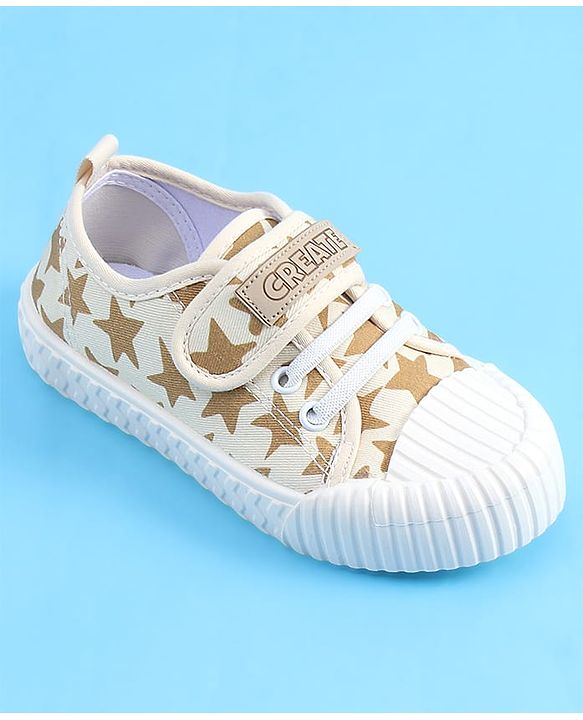 Pine Kids Velcro Closure Casual Shoes With Star Print - Beige