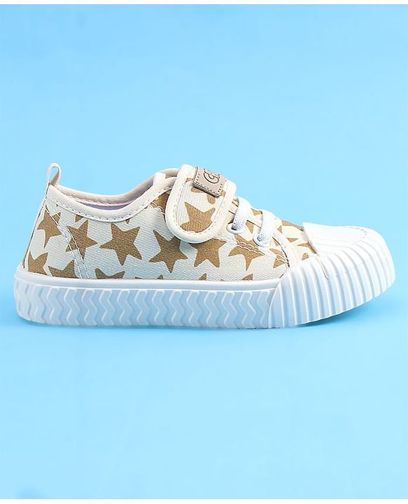 Pine Kids Velcro Closure Casual Shoes With Star Print - Beige