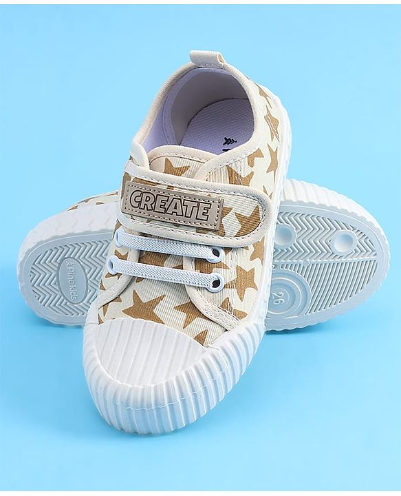 Pine Kids Velcro Closure Casual Shoes With Star Print - Beige
