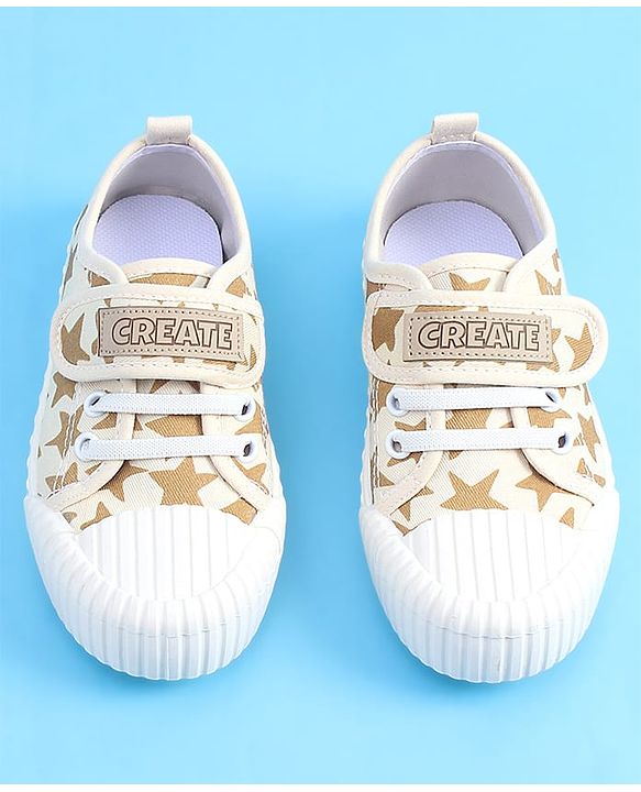 Pine Kids Velcro Closure Casual Shoes With Star Print - Beige