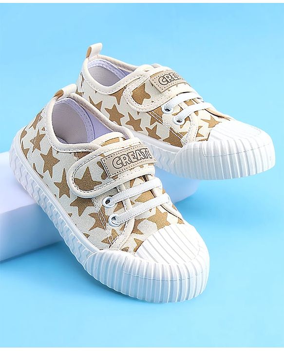 Pine Kids Velcro Closure Casual Shoes With Star Print - Beige